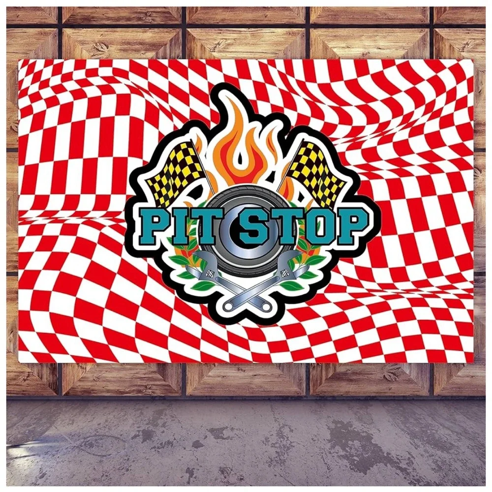 Pit Stop Race Theme kit ,Backdrop,4 x 6, 6- tire ballons, 4- tablecloths